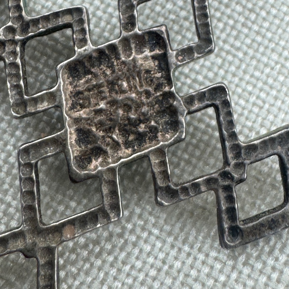 Sterling Silver Turquoise Geometric Cross Pendant Southwestern Textured 2.75" - Picture 3 of 4